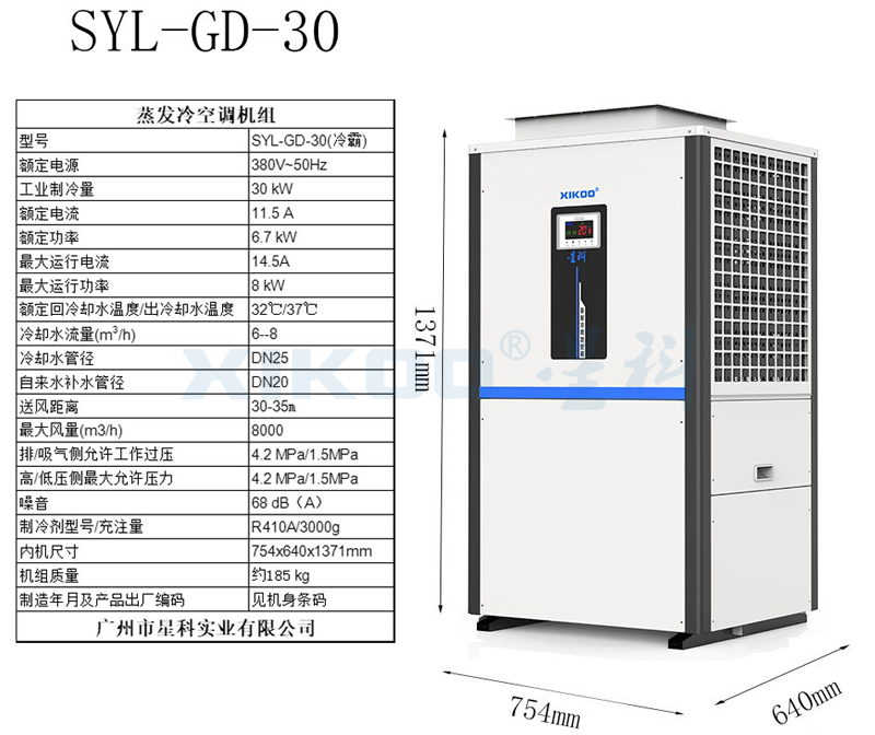 工業省電空調SYL-GD-30（立式管道送風）產品參數