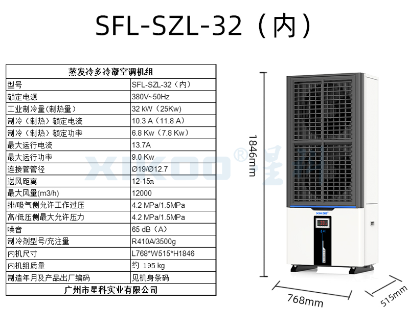蒸發(fā)式多冷凝空調SFL-SZL-32（立柜雙風口軸流空調）整體降溫
