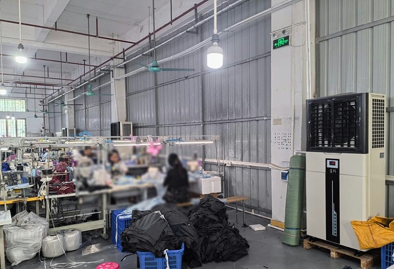 制衣廠車間空調(diào)，應用蒸發(fā)冷省電空調(diào)-立式軸流機組